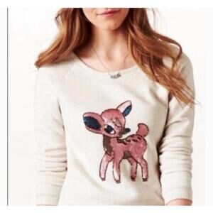 American 🦅 Copper & Pink sequins Deer On cream Blouse Sweatshirt SZ Large